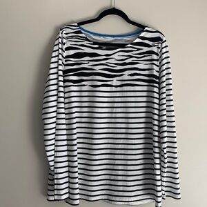 Boden Black White Striped Long Sleeve Top Sz 16/18 Preppy Coastal Grandma